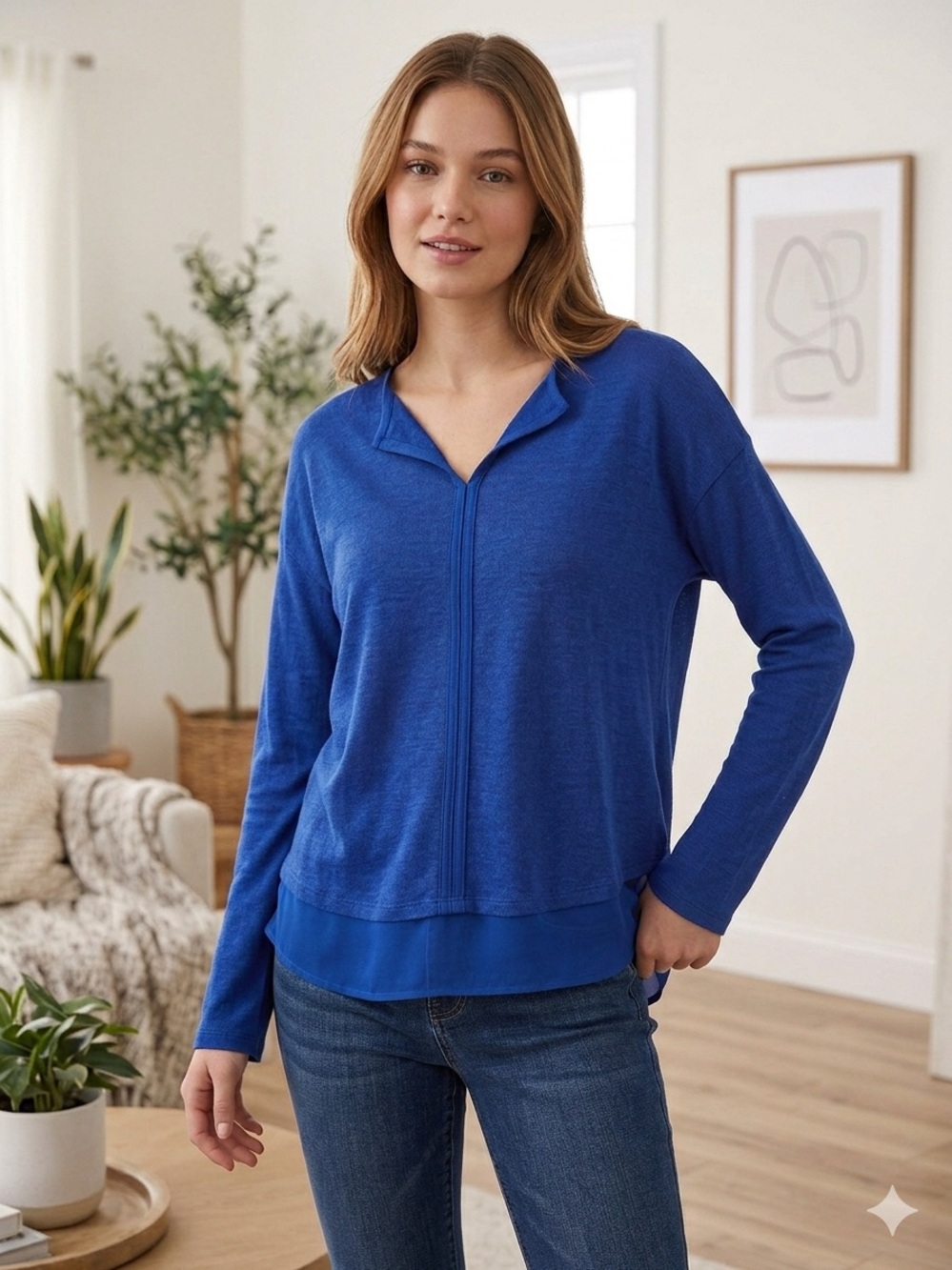 Anthropologie Sanctuary Royal Blue V-Neck Lightweight Pullover Size Small
